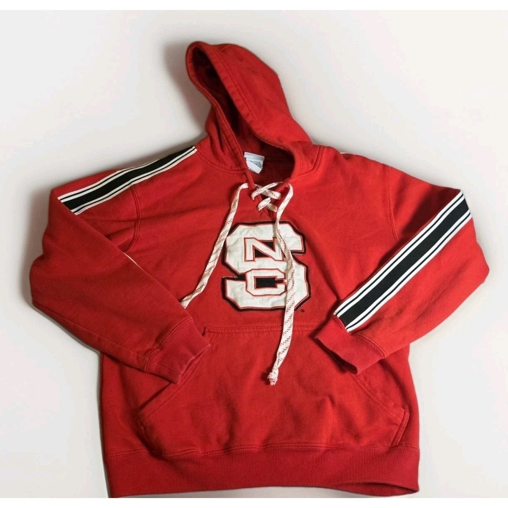 Pro Edge Mens M NCSU North Carolina State Hoodie Red Lace Up Pullover